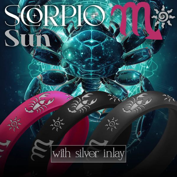 Scorpio Sun Silicone Ring with Silver Inlay