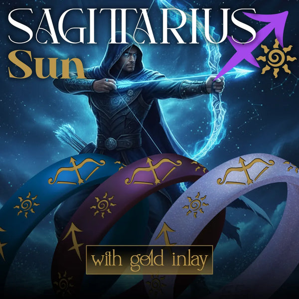 Sagittarius Sun Silicone Ring with Gold Inlay
