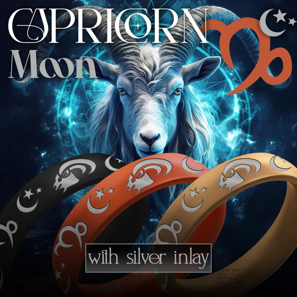 Capricorn Moon Silicone Ring with Silver Inlay