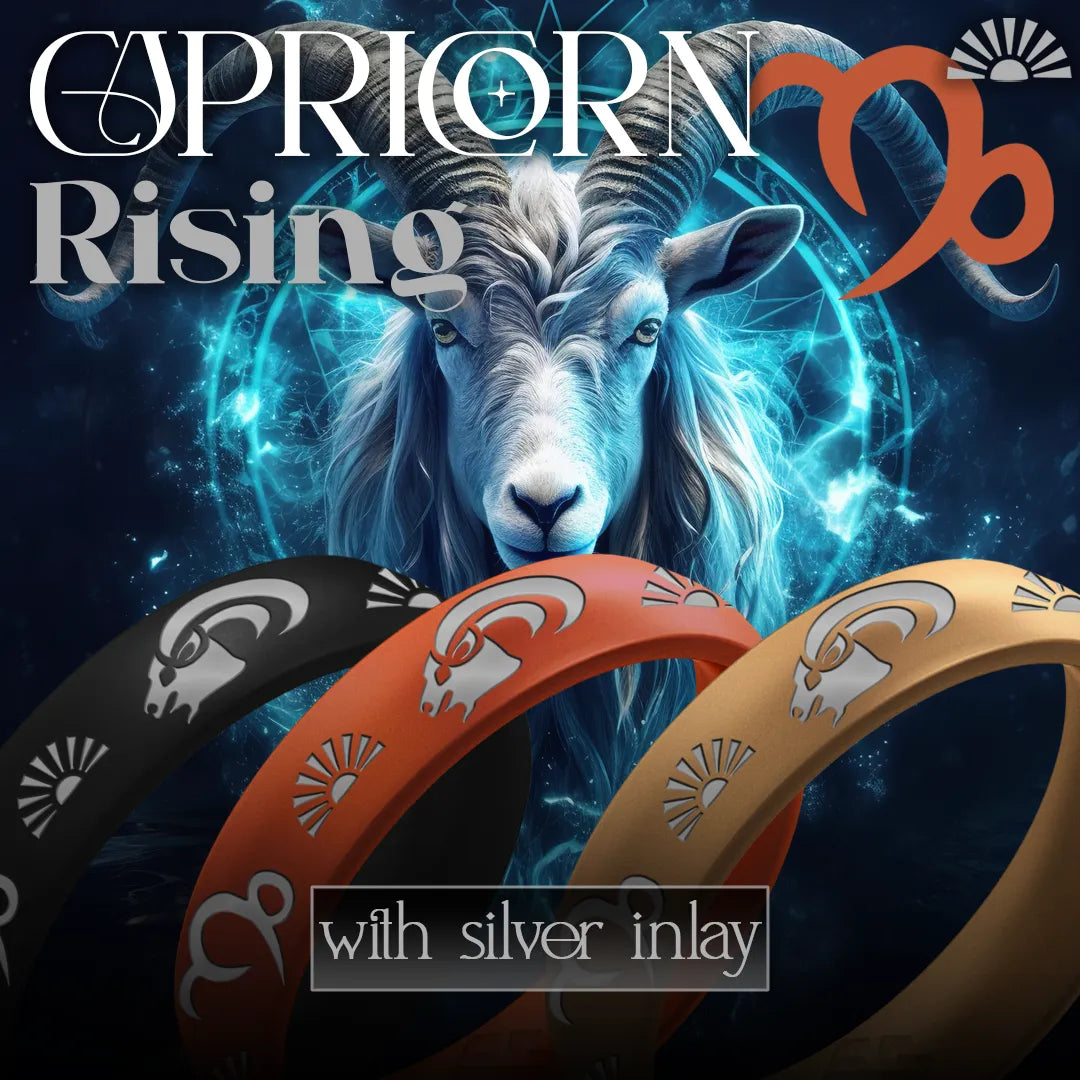 Capricorn Rising Silicone Ring with Silver Inlay