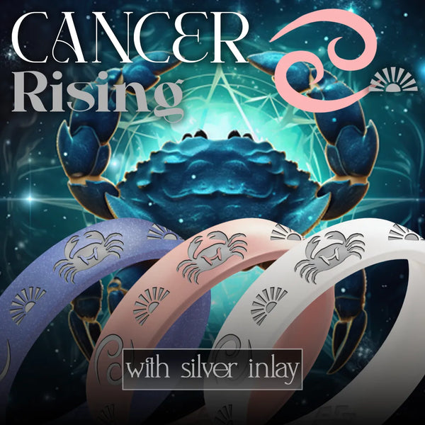 Cancer Rising Silicone Ring with Silver Inlay