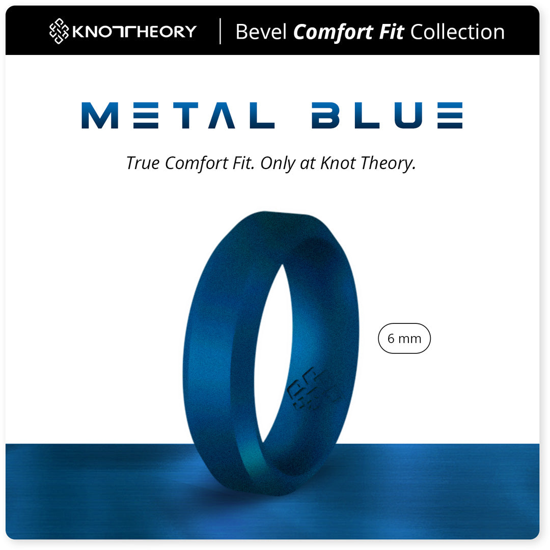 Metal Blue Bevel Edge Breathable Silicone Ring