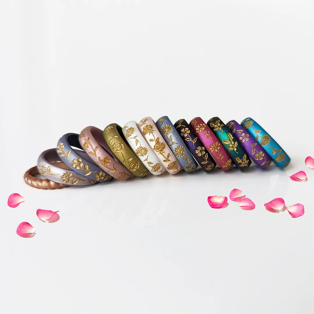 Gold Snowdrop Silicone Ring, January Birth Flower on Arc 4mm