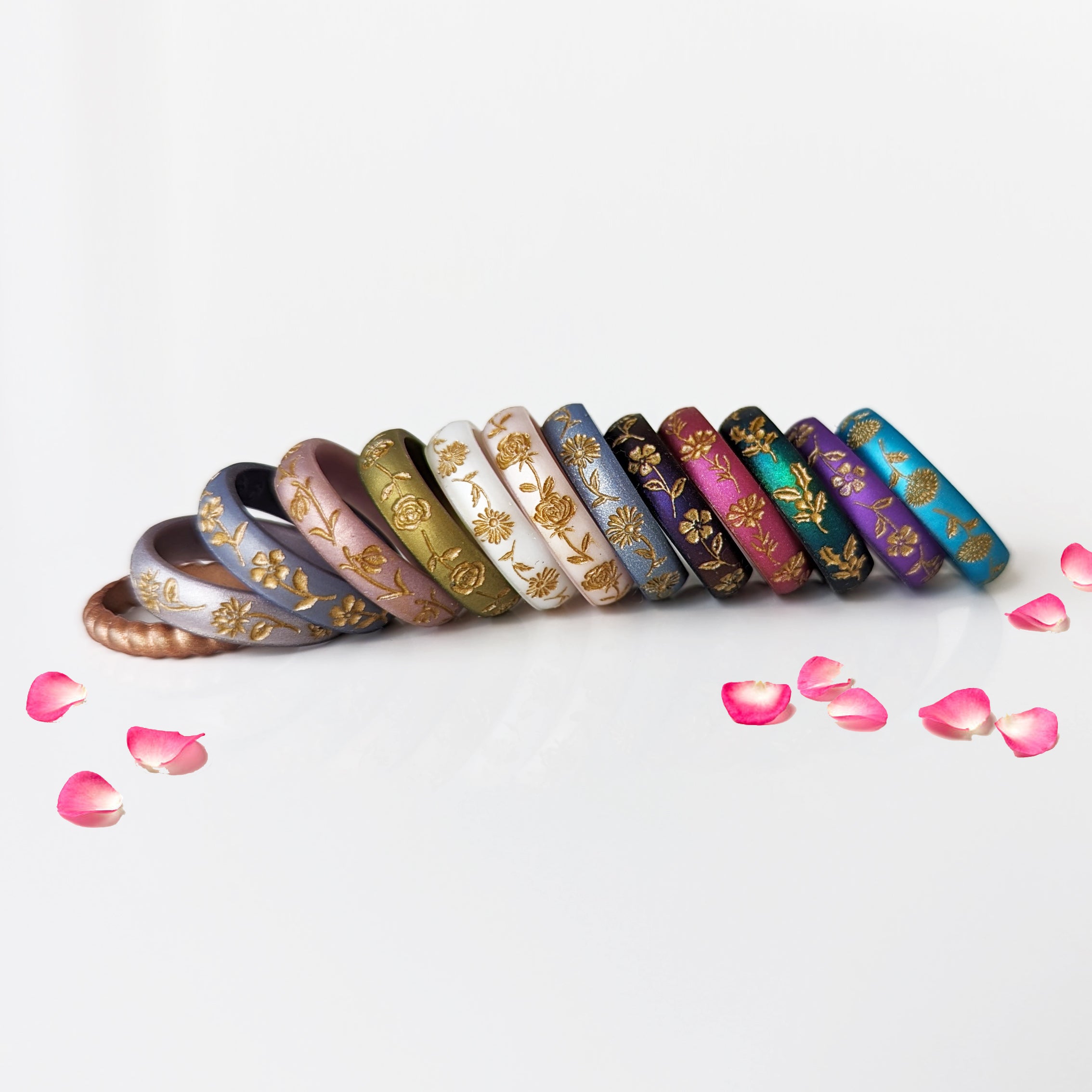 Gold Water Lily Silicone Ring, July Birth Flower on Arc 4mm