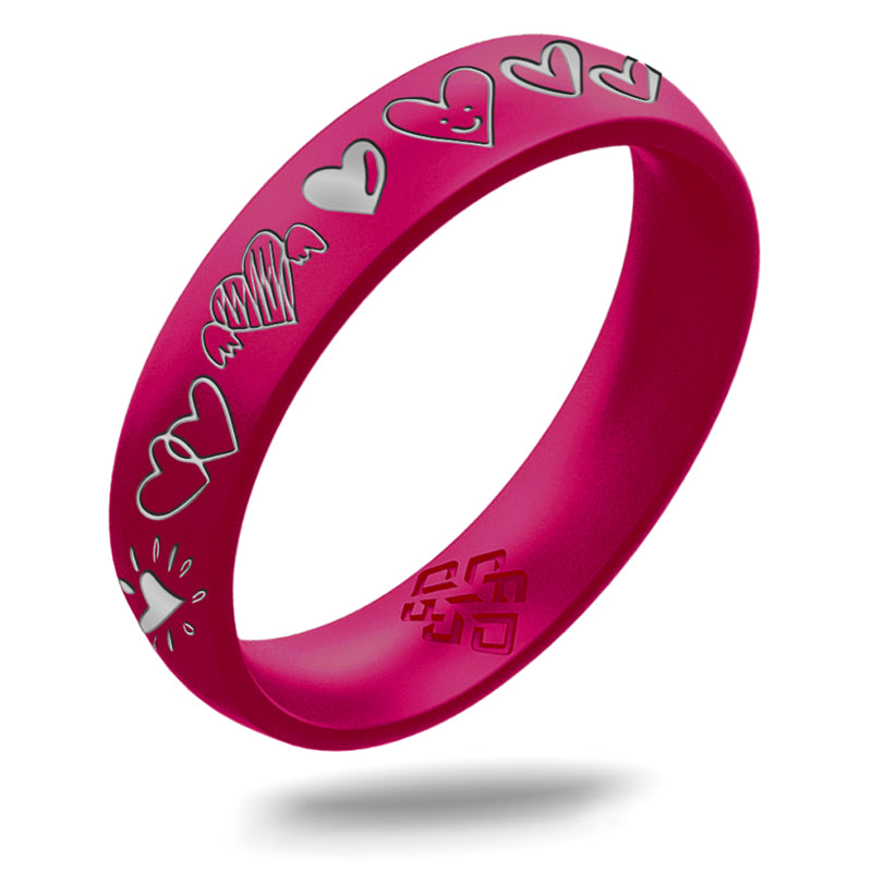 Silver 12 Hearts Silicone Ring on Arc 4mm