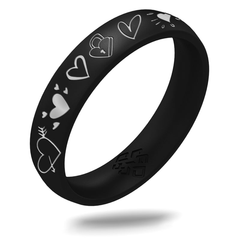 Silver 12 Hearts Silicone Ring on Arc 4mm