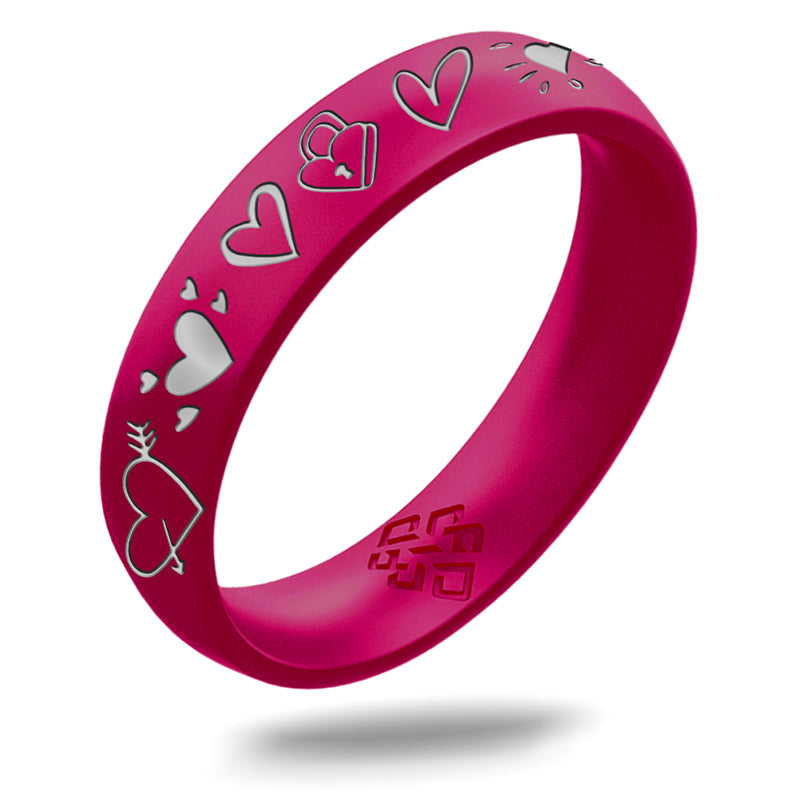 Silver 12 Hearts Silicone Ring on Arc 4mm