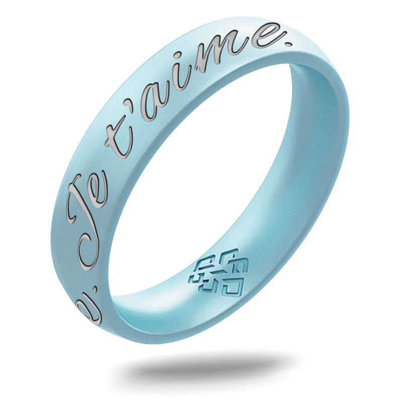 Silver Je t'aime Silicone Ring on Arc 4mm