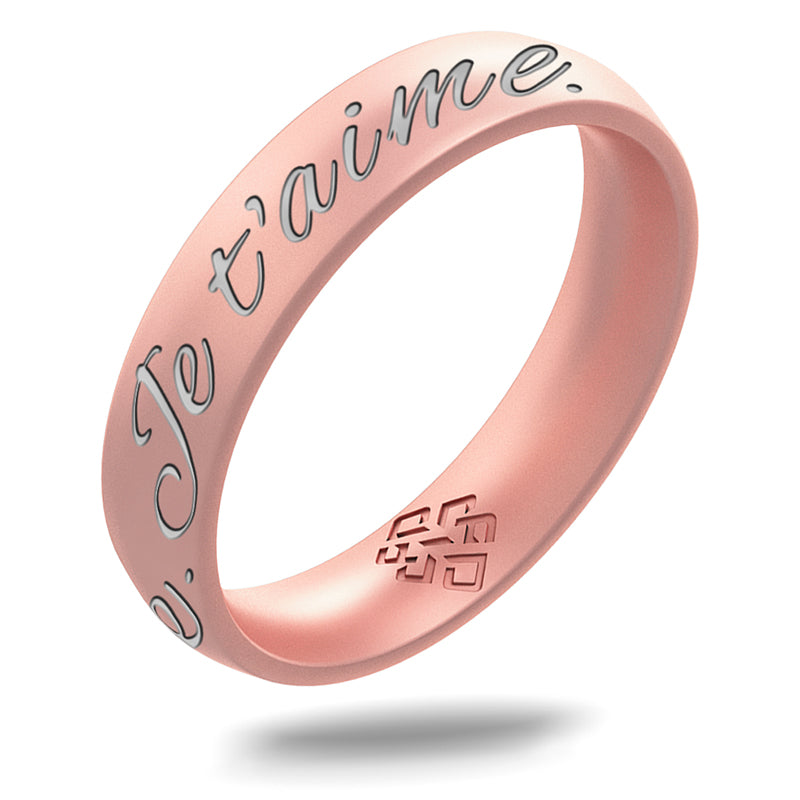 Silver Je t'aime Silicone Ring on Arc 4mm