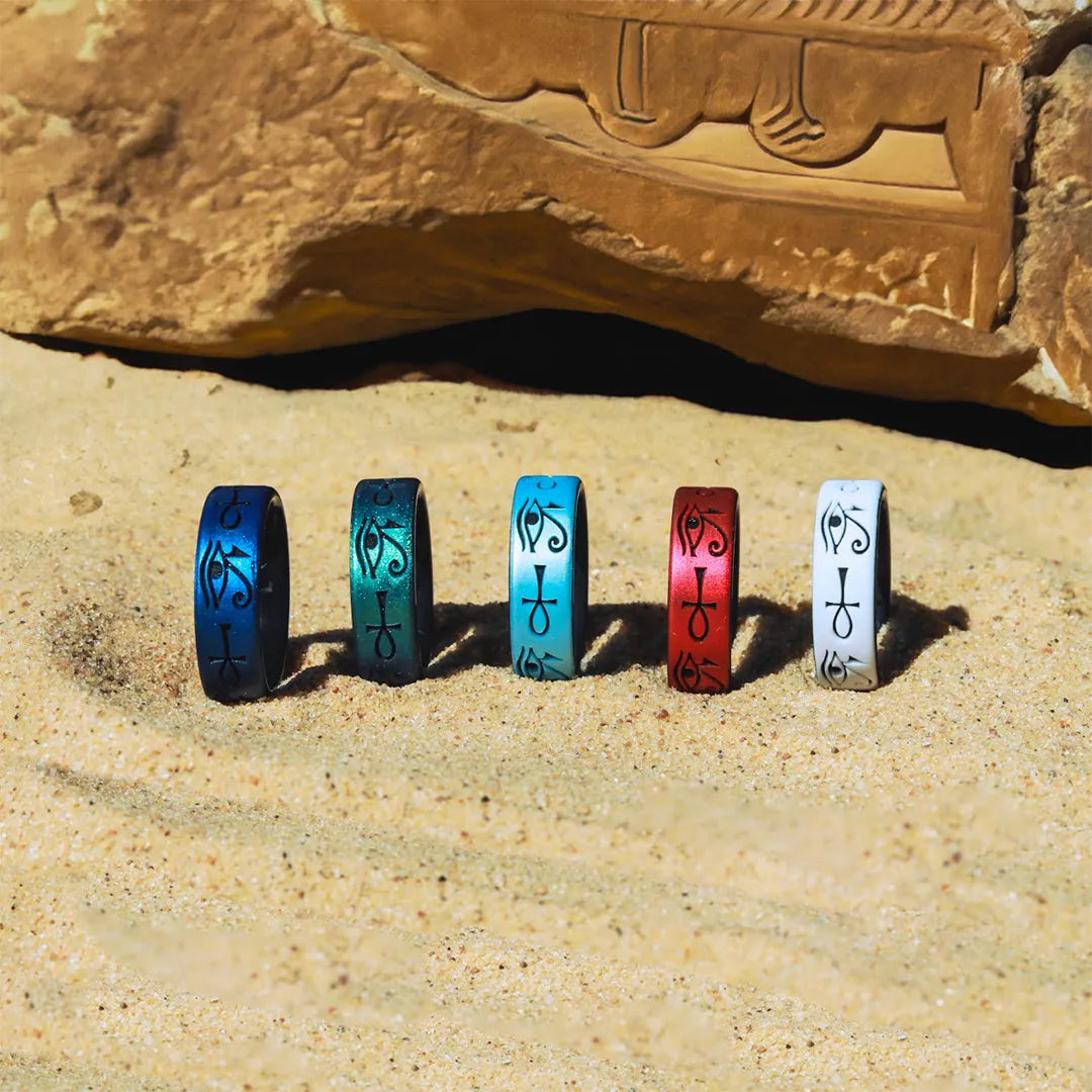 Eye of Horus & Ankh Silicone Ring on Dual Layer 6mm