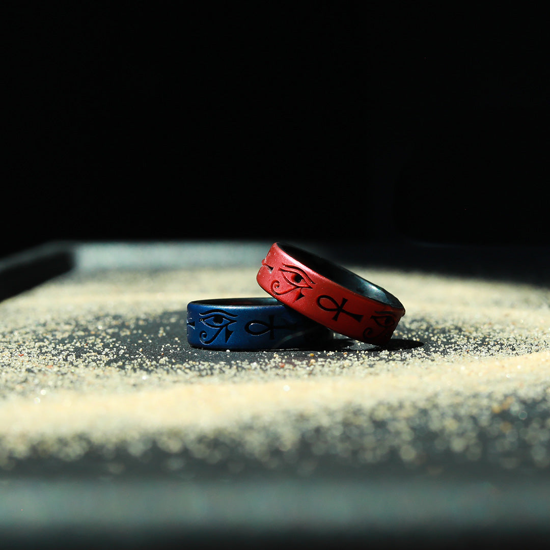 Eye of Horus & Ankh Silicone Ring on Dual Layer 6mm