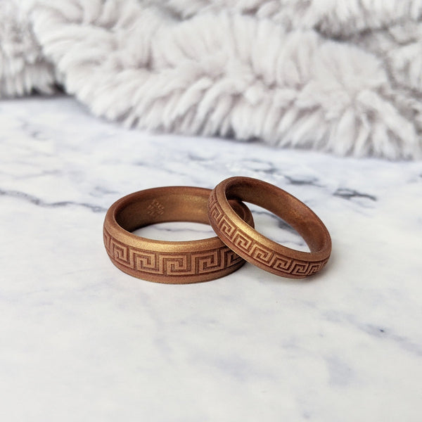 Greek Key Engraved Silicone Ring in Antique Gold and more colours - Knot Theory