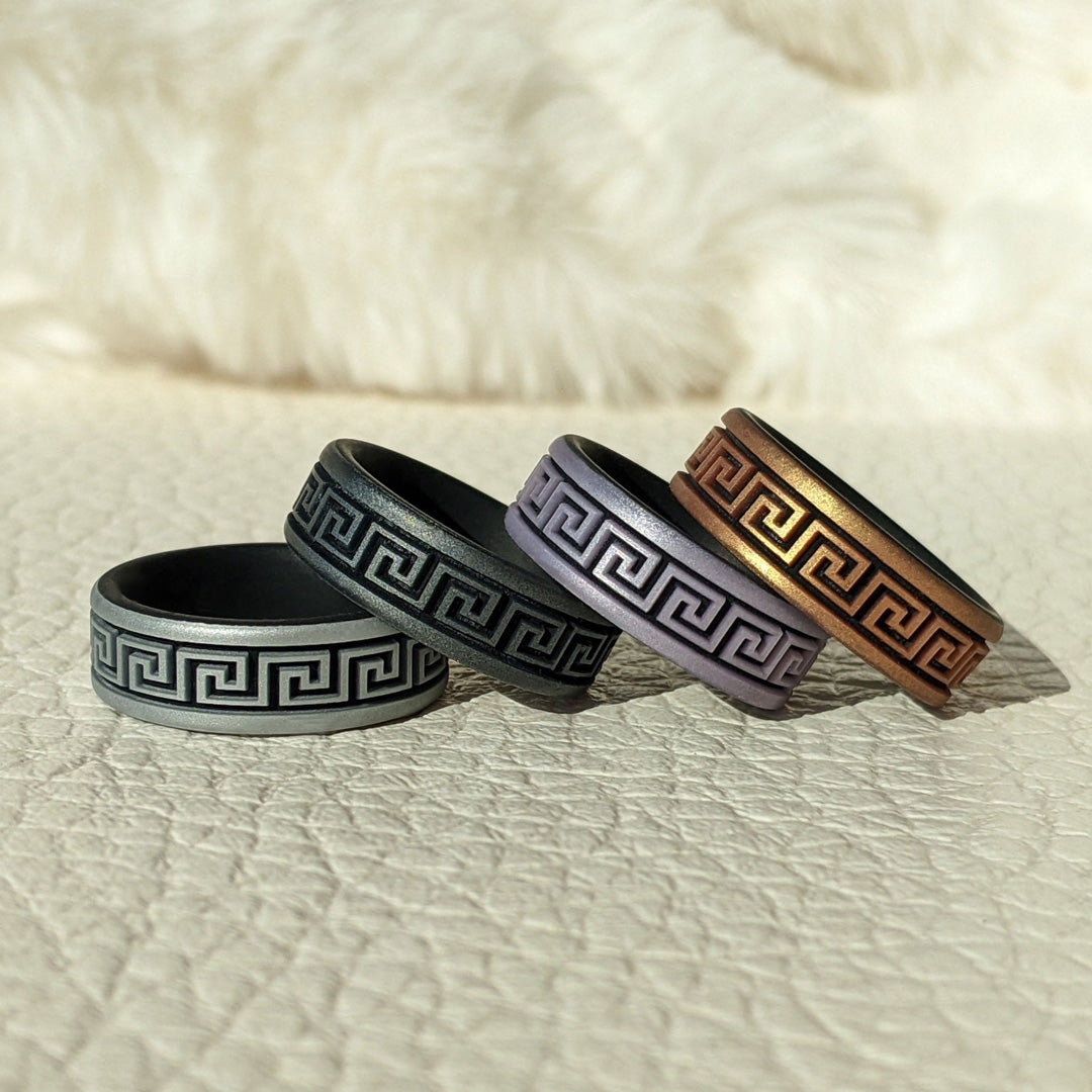 Greek Key Silicone Wedding Ring on Dual Layer 6mm