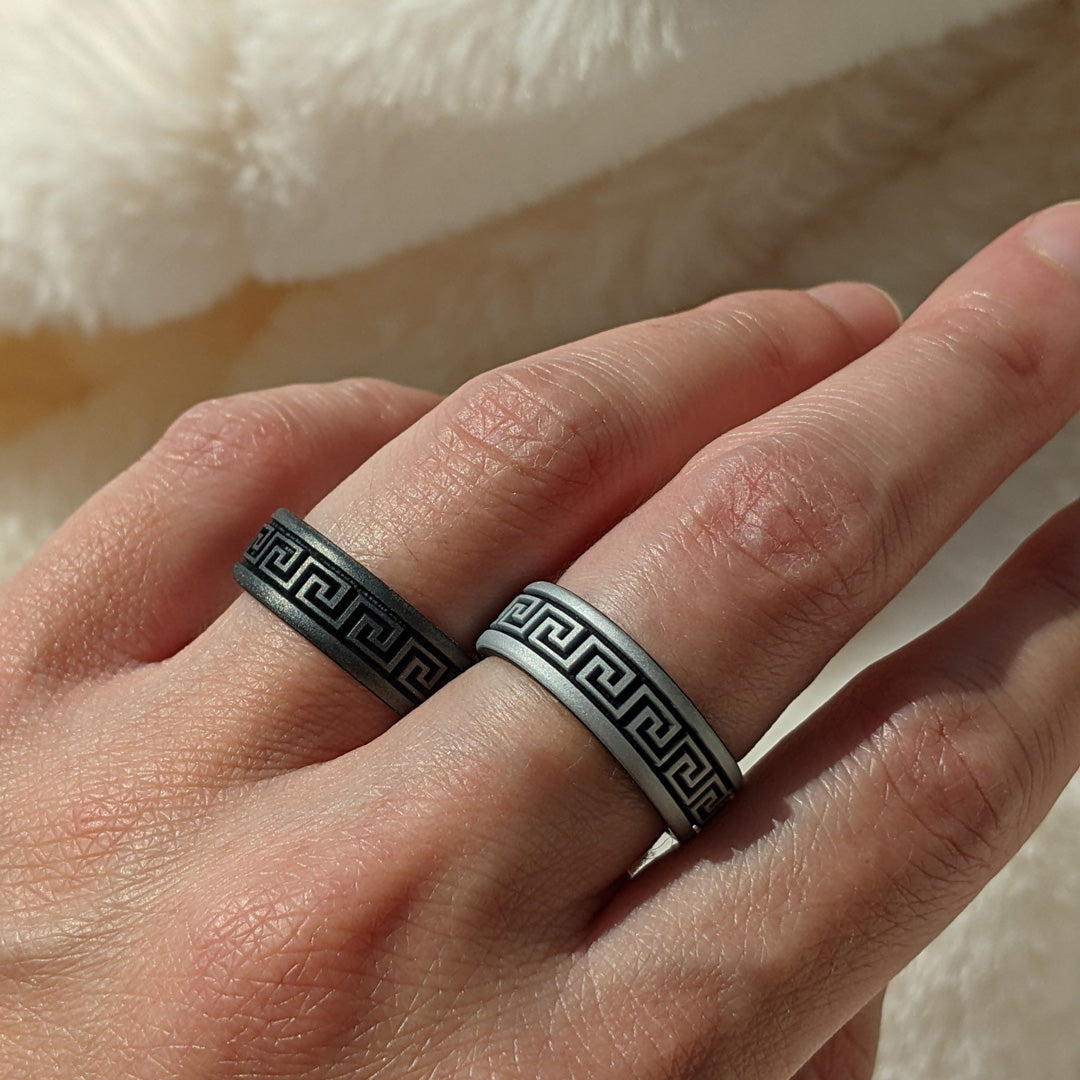 Greek Key Silicone Wedding Ring on Dual Layer 6mm