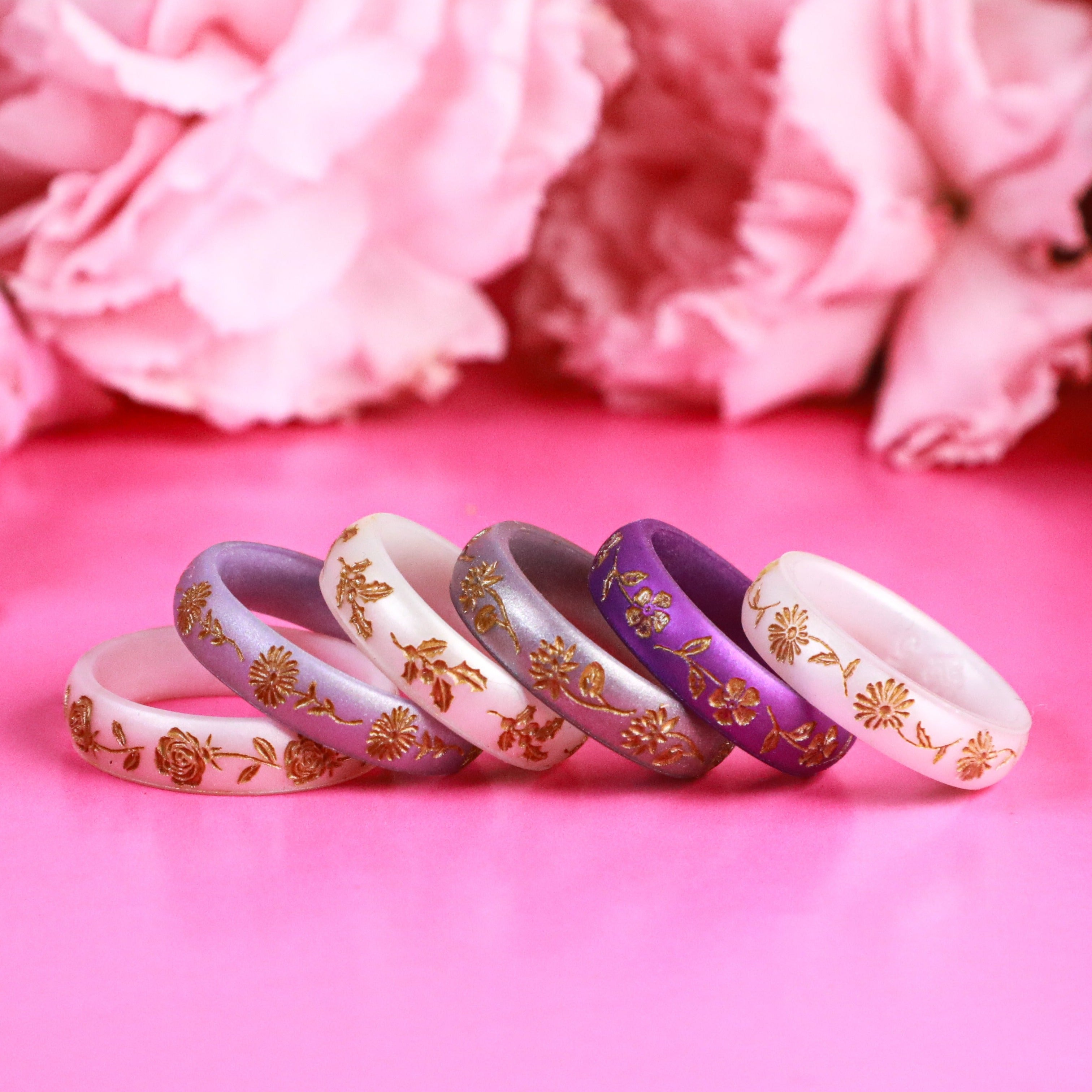 Gold Water Lily Silicone Ring, July Birth Flower on Arc 4mm