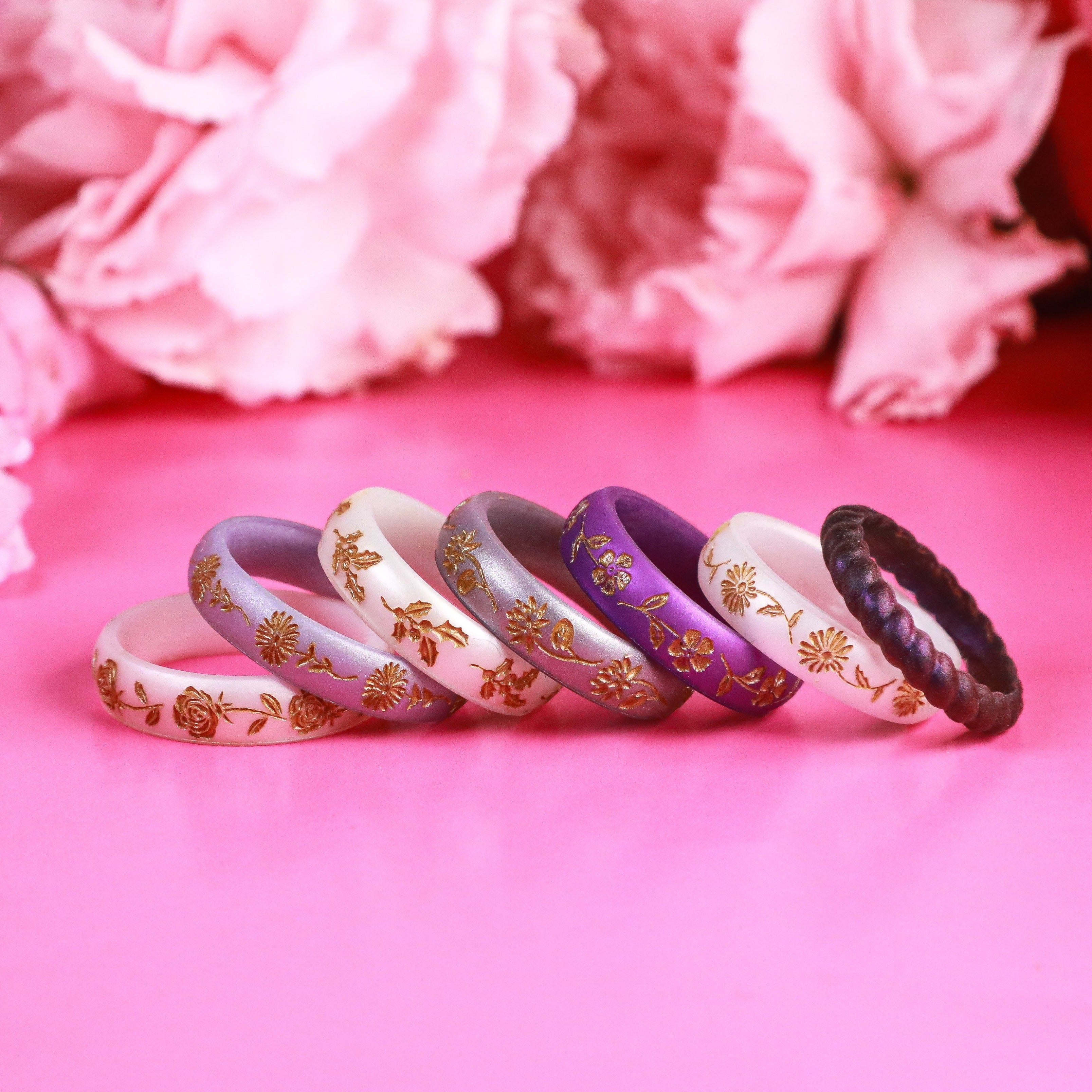 Gold Chrysanthemum Silicone Ring, November Birth Flower on Arc 4mm