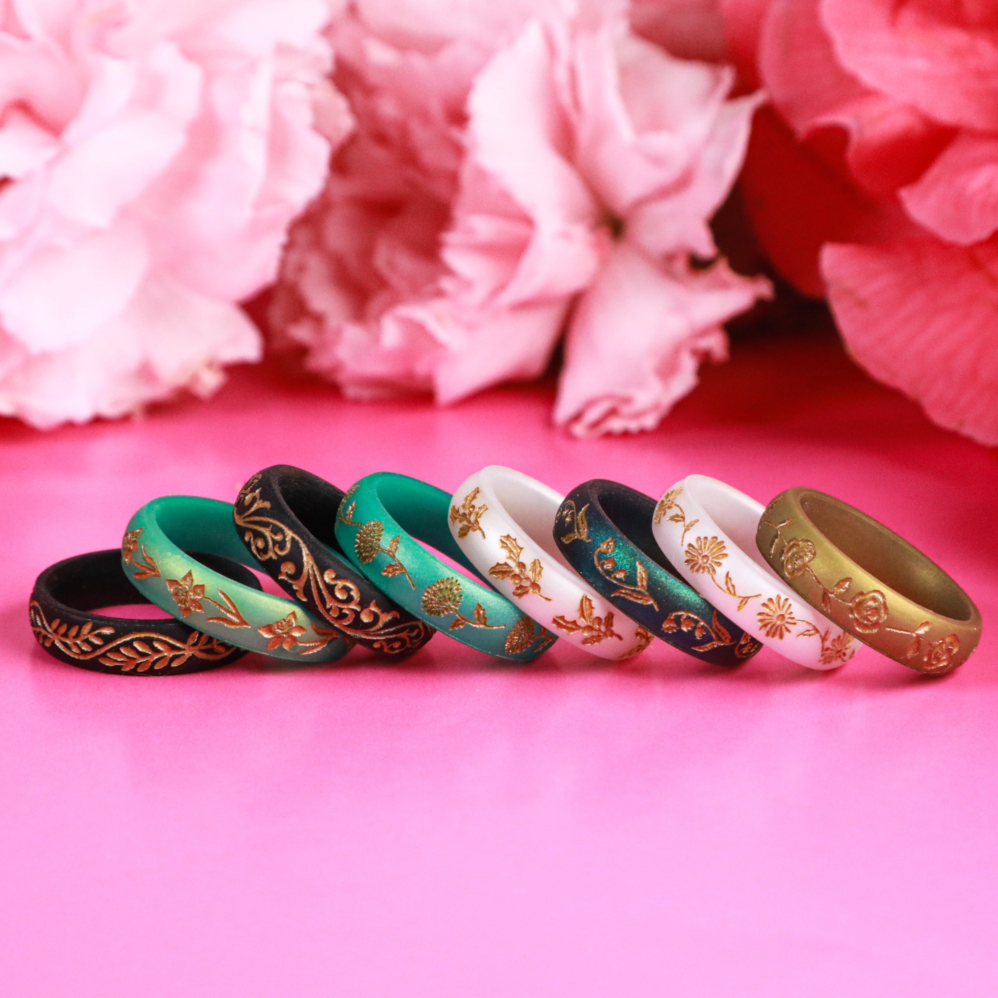 Gold Primrose Silicone Ring, February Birth Flower on Arc 4mm