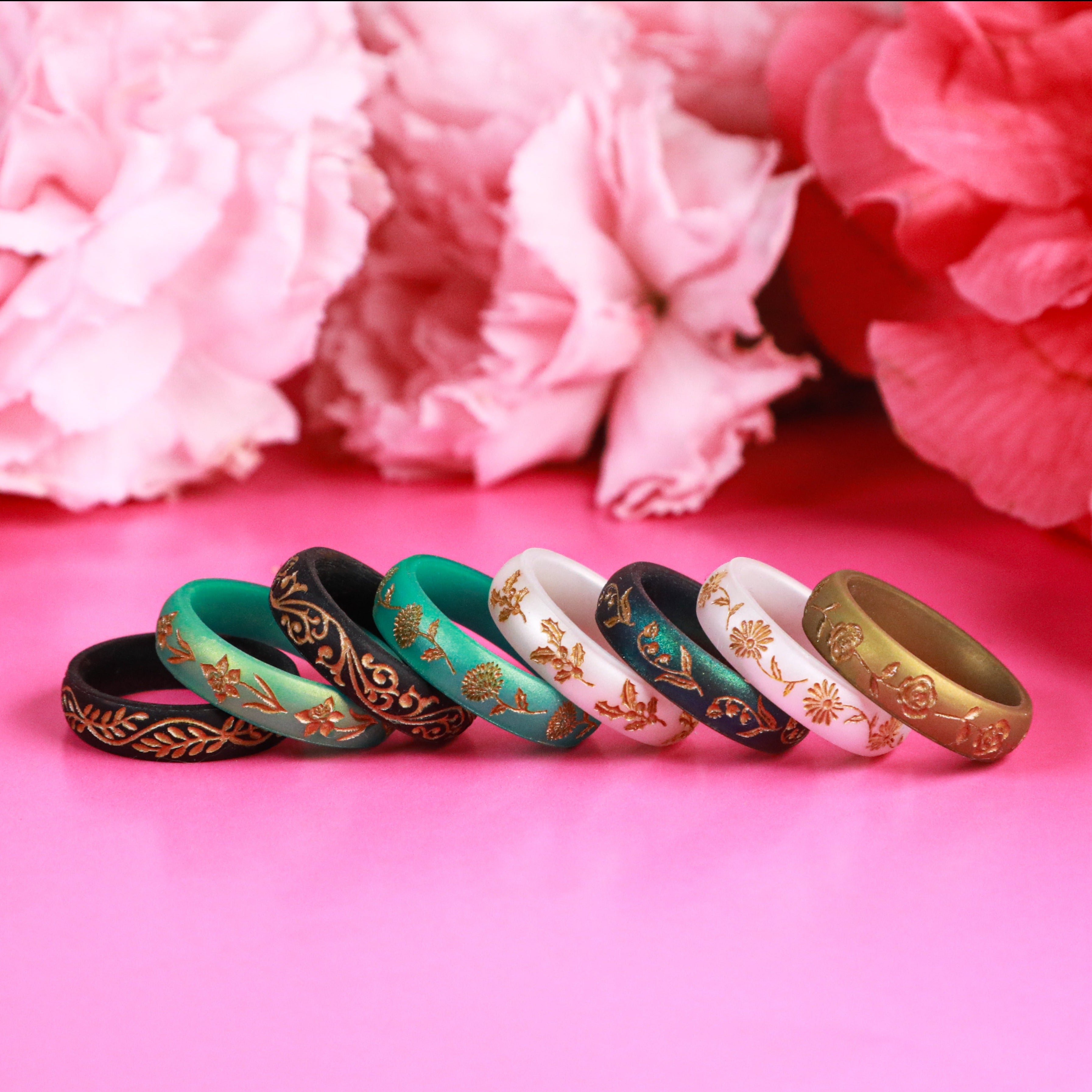 Gold Poppy Silicone Ring, August Birth Flower on Arc 4mm