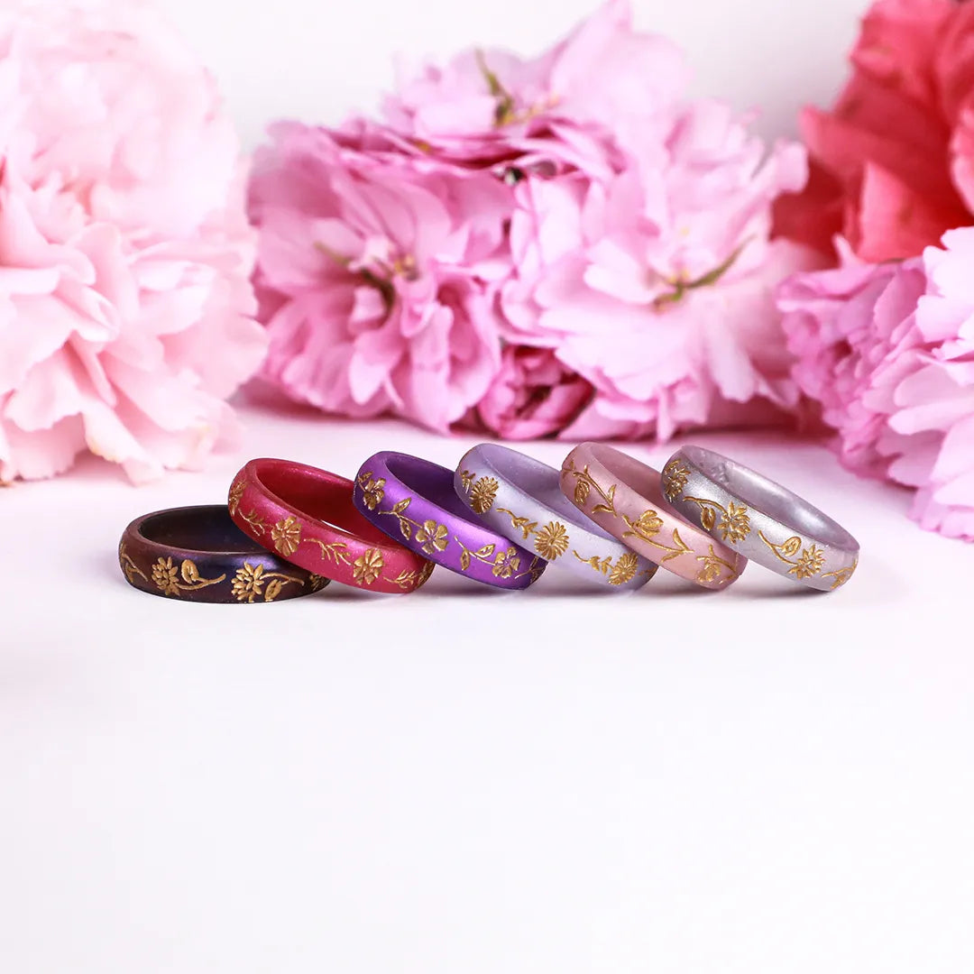 Gold Snowdrop Silicone Ring, January Birth Flower on Arc 4mm