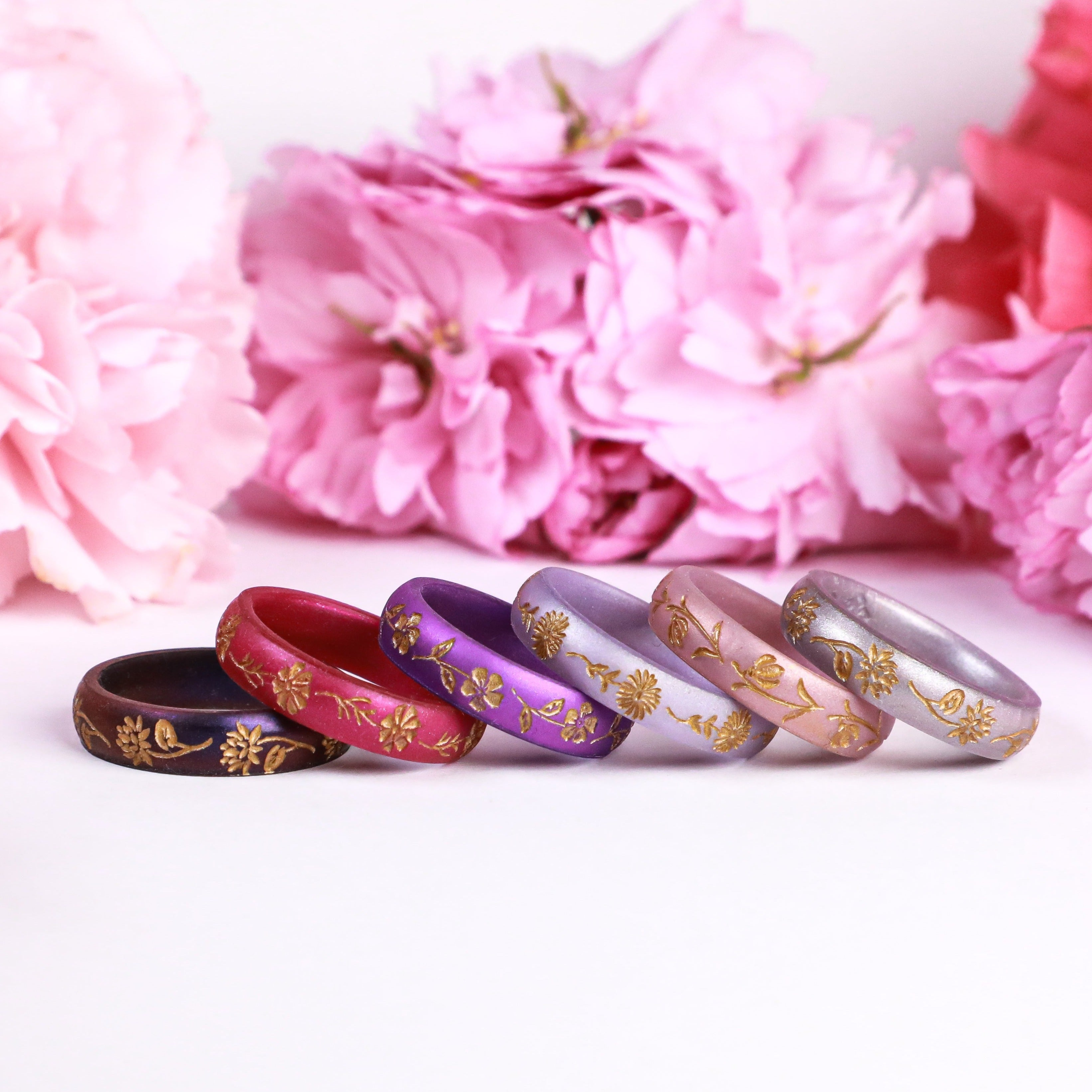 Gold Primrose Silicone Ring, February Birth Flower on Arc 4mm