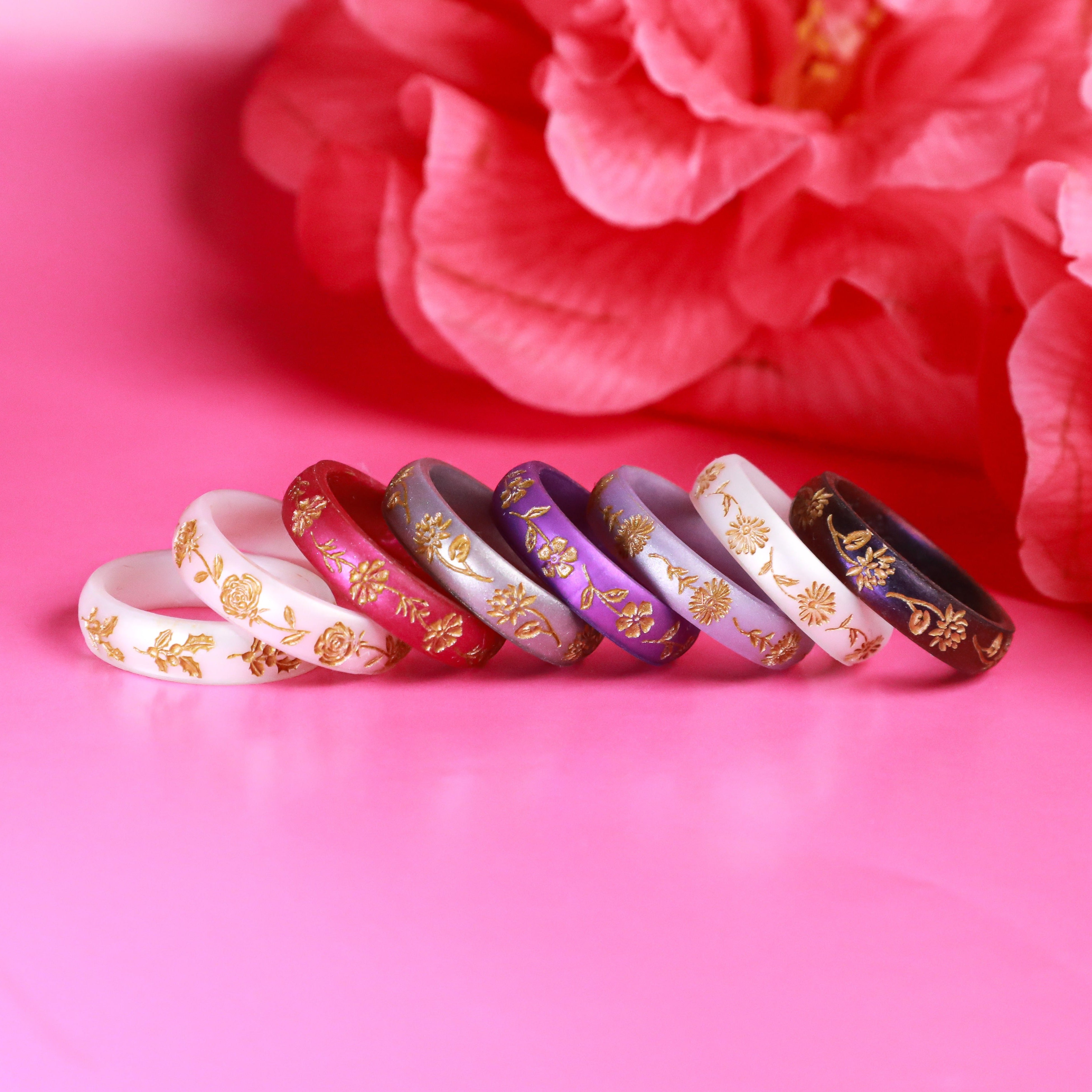 Gold Cosmos Silicone Ring, October Birth Flower on Arc 4mm