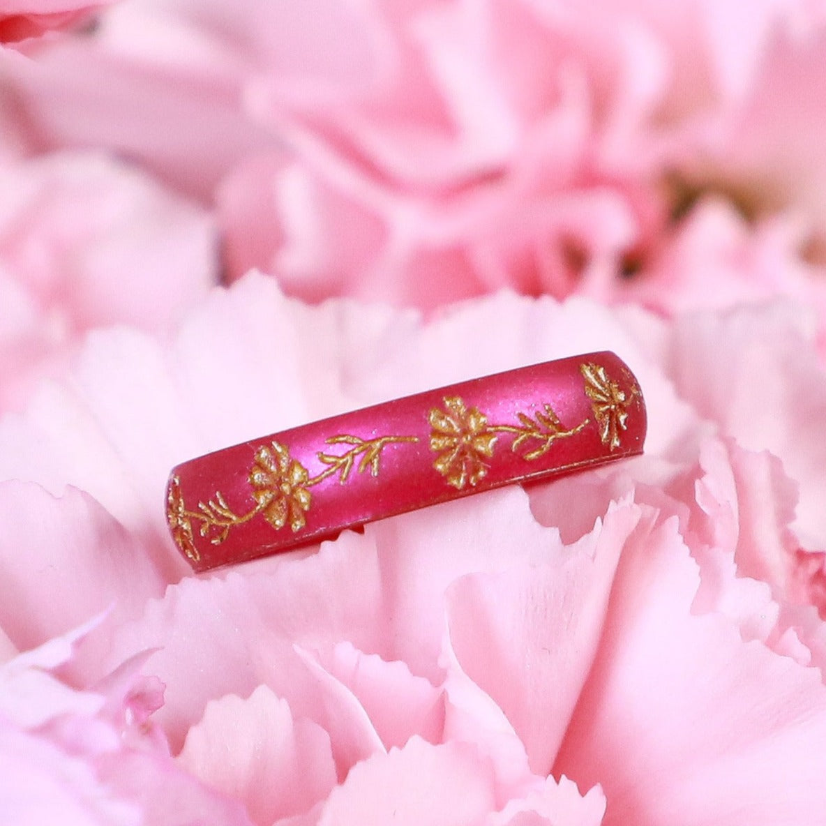 Gold Cosmos Silicone Ring, October Birth Flower on Arc 4mm