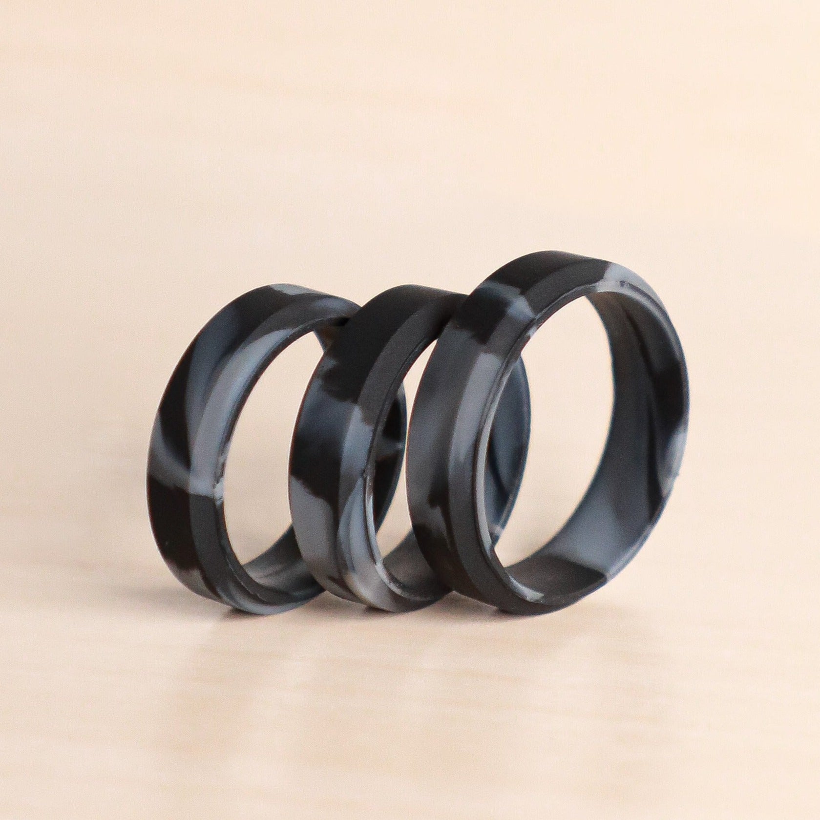 Black Marble Bevel Edge Breathable Silicone Ring for Men