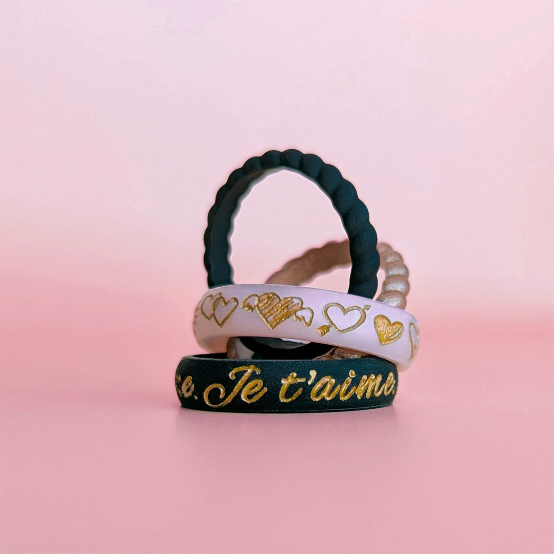 Gold Je t'aime Silicone Ring on Arc 4mm