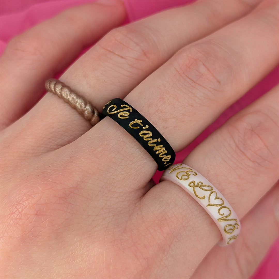Gold Je t'aime Silicone Ring on Arc 4mm