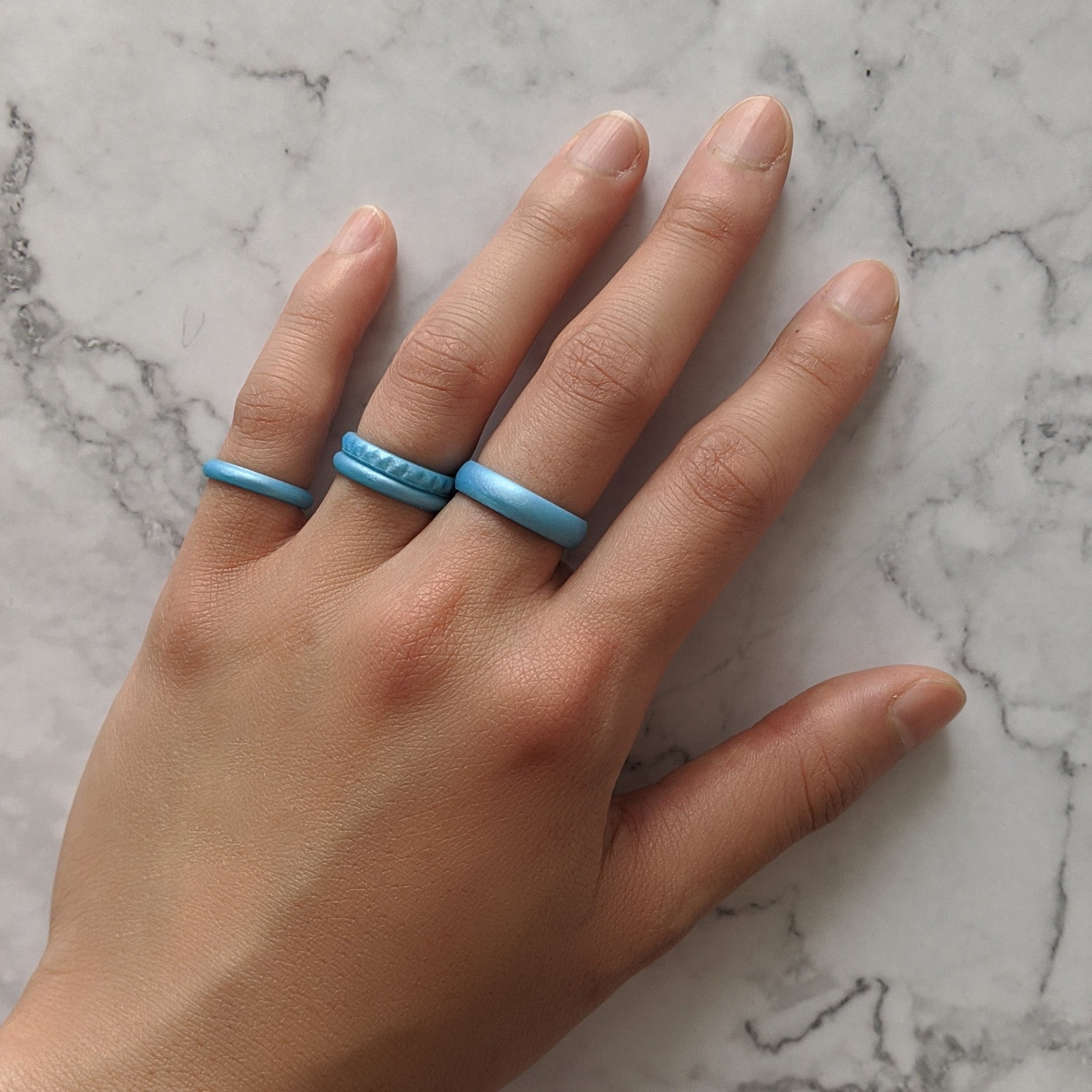 Pearl Baby Blue Pyramid Stackable Slim Thin Silicone Ring for Women - Knot Theory