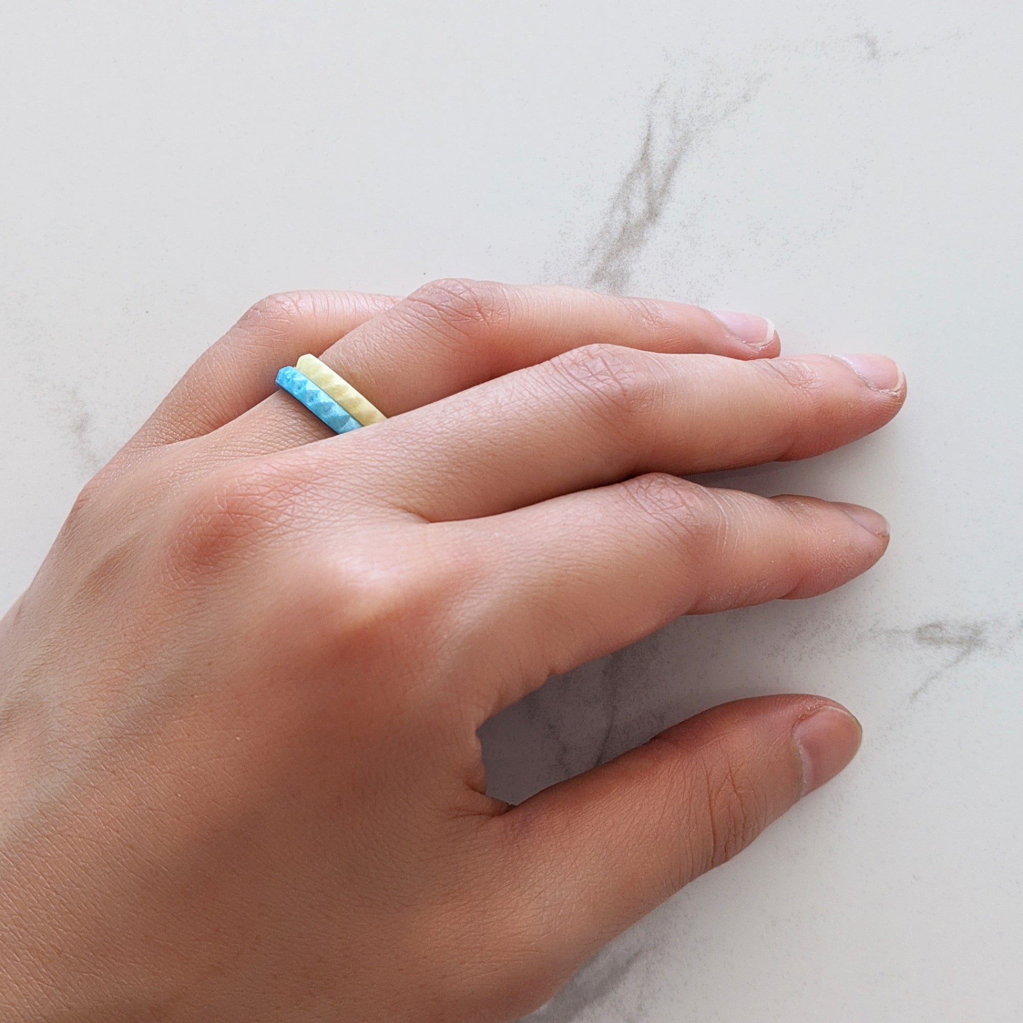 Pearl Baby Blue Pyramid Stackable Slim Thin Silicone Ring for Women - Knot Theory