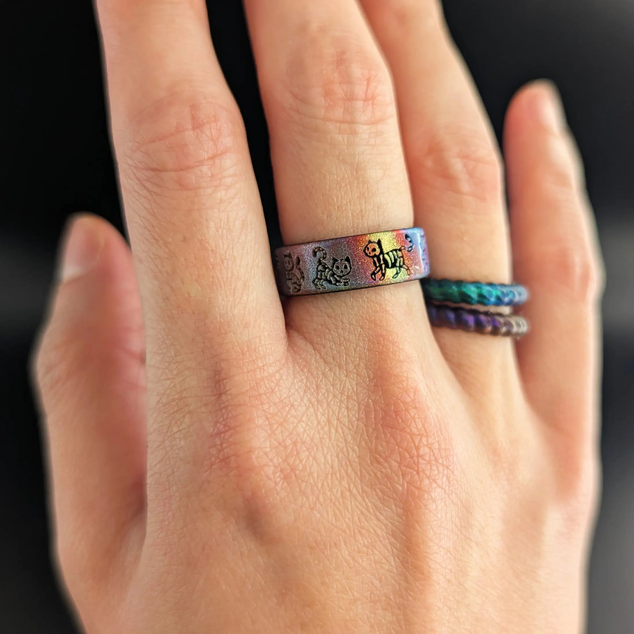 Skeleton Kitty Silicone Ring on Dual Layer 6mm