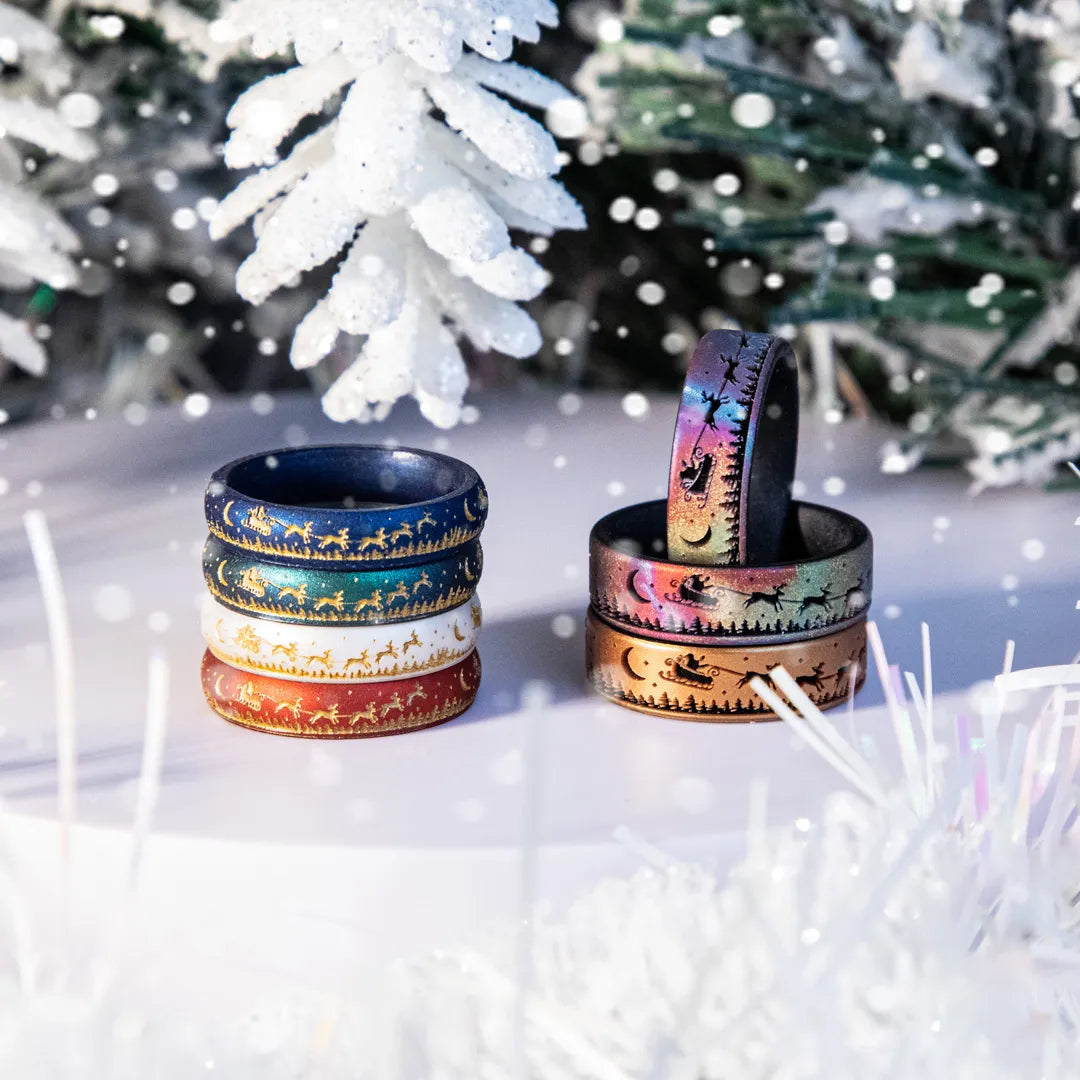 Santa's Reindeer Sleigh Silicone Ring on Dual Layer 6mm