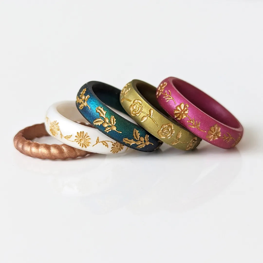 Gold Snowdrop Silicone Ring, January Birth Flower on Arc 4mm