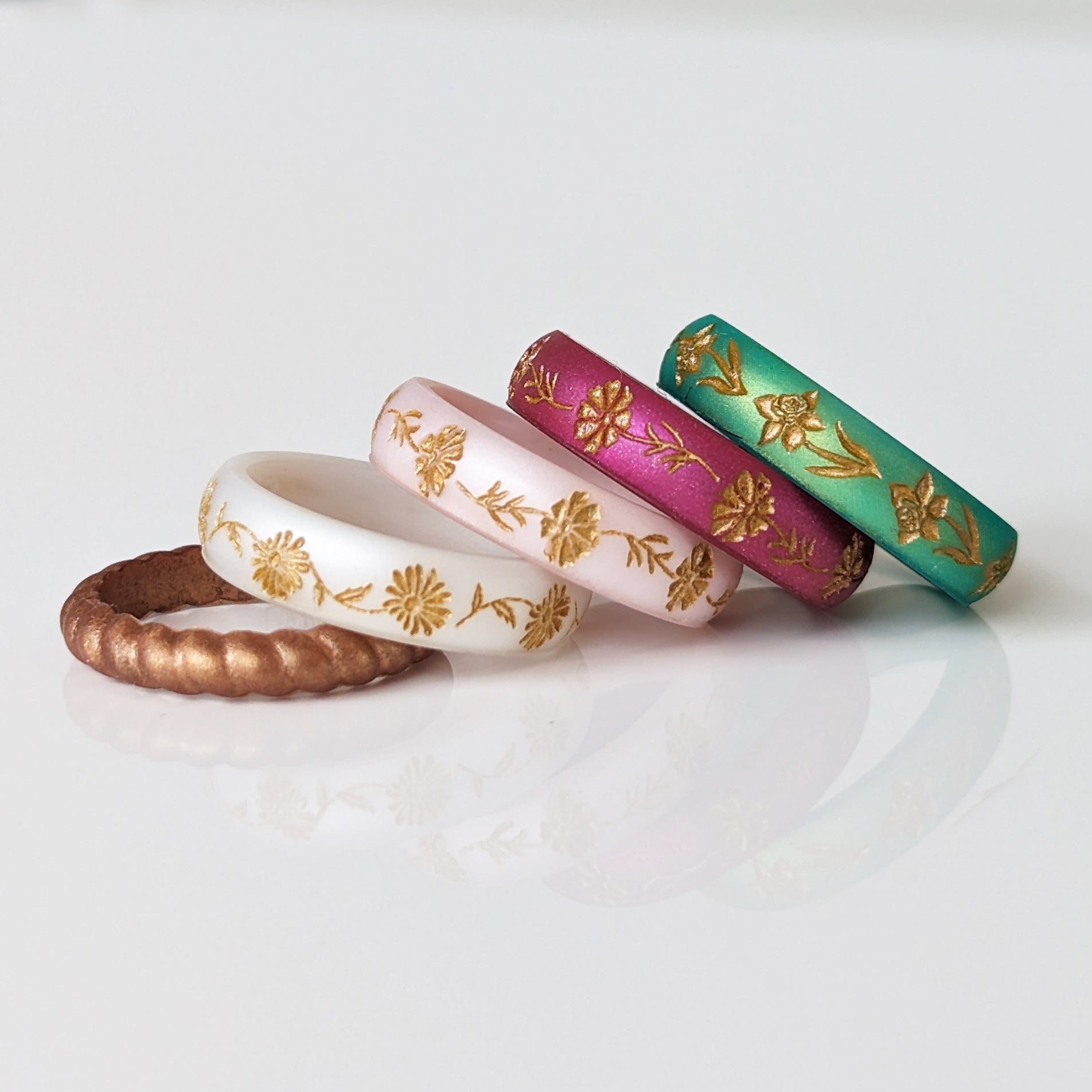 Gold Water Lily Silicone Ring, July Birth Flower on Arc 4mm