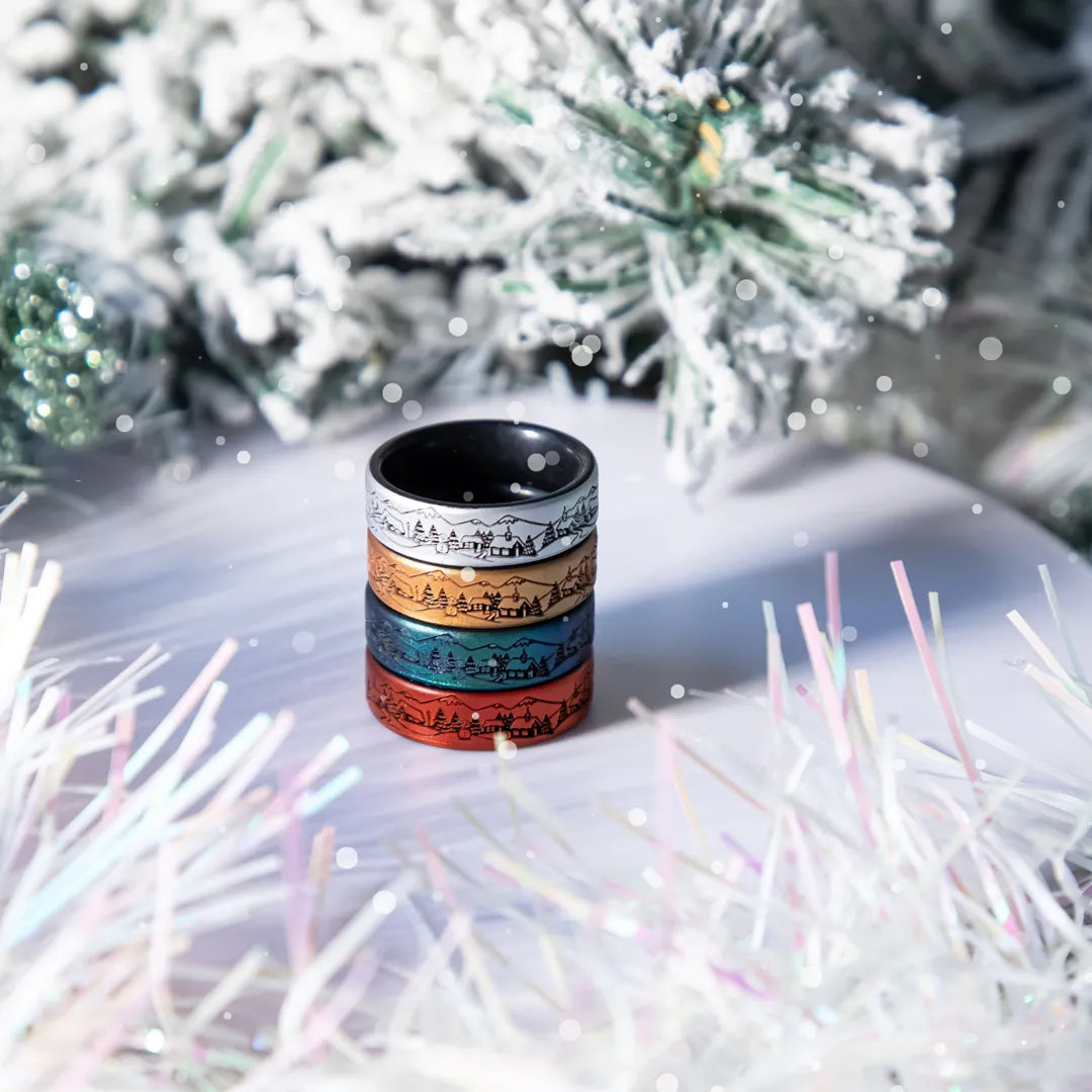 Magical Winter Village Silicone Ring on Dual Layer 6mm