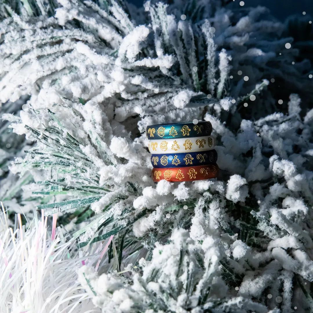 Gold Xmas Motifs Silicone Ring on Arc 4mm