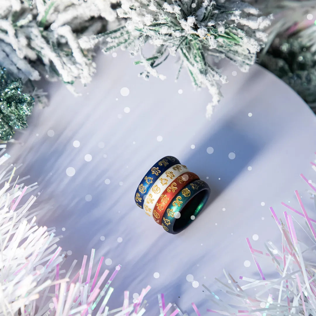 Gold Xmas Motifs Silicone Ring on Arc 4mm