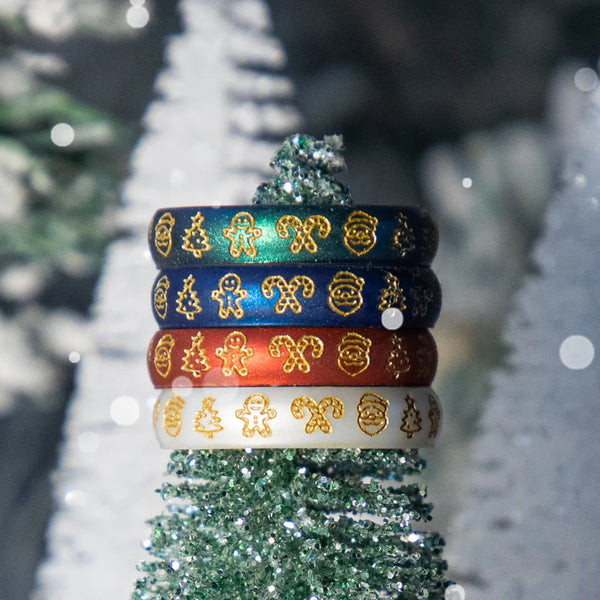 Gold Xmas Motifs Silicone Ring on Arc 4mm