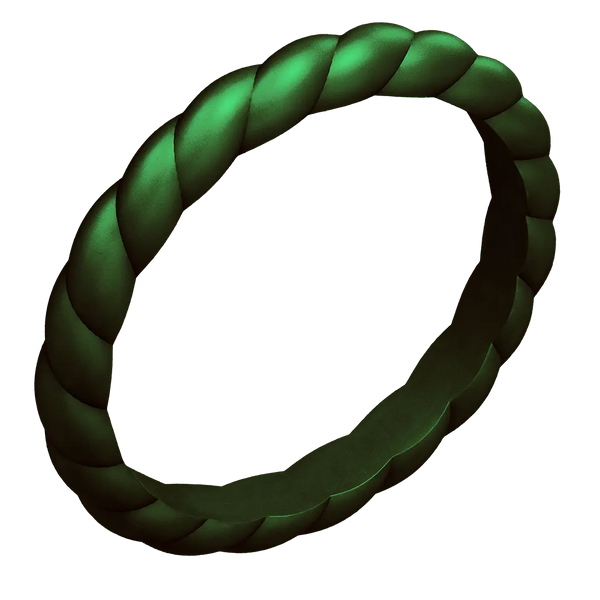 Enchanted Green Braided Silicone Ring - Stackable Thin Band