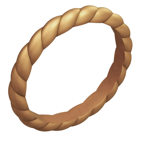 Antique Gold Braided Slim Silicone Ring, Stackable Thin Band