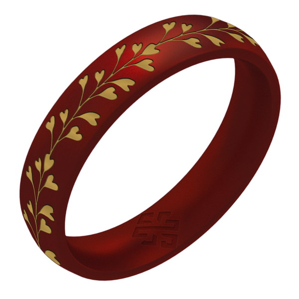 Gold Heart Vine Silicone Ring on Arc 4mm