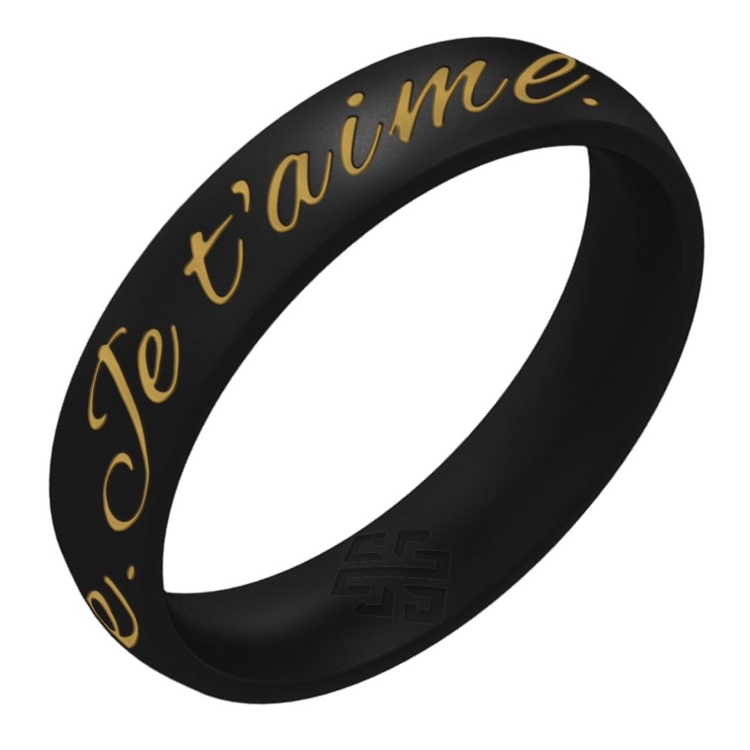 Gold Je t'aime Silicone Ring on Arc 4mm