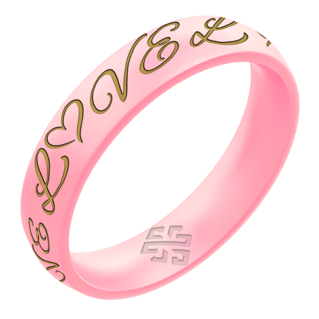 Gold LOVE Silicone Ring on Arc 4mm