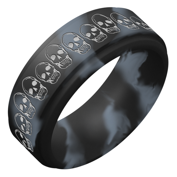 Silver Skulls Silicone Ring for Men on Rise 8mm