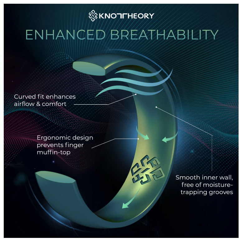 Black Marble Bevel Edge Breathable Silicone Ring for Men