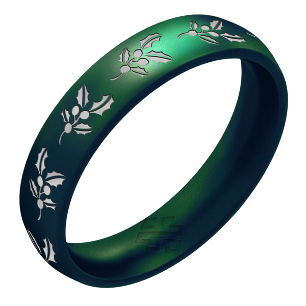 Silver Holly Silicone Ring, December Birth Flower on Arc 4mm