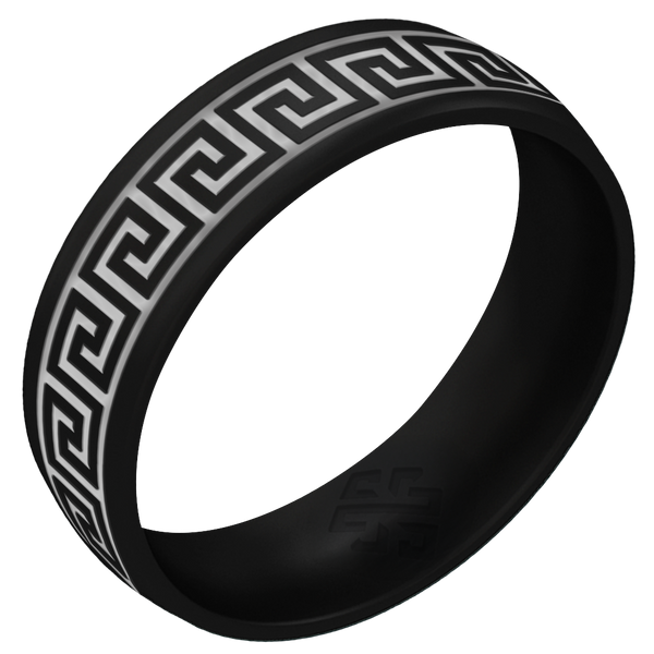 Silver Greek Key Silicone Ring on Arc 6mm