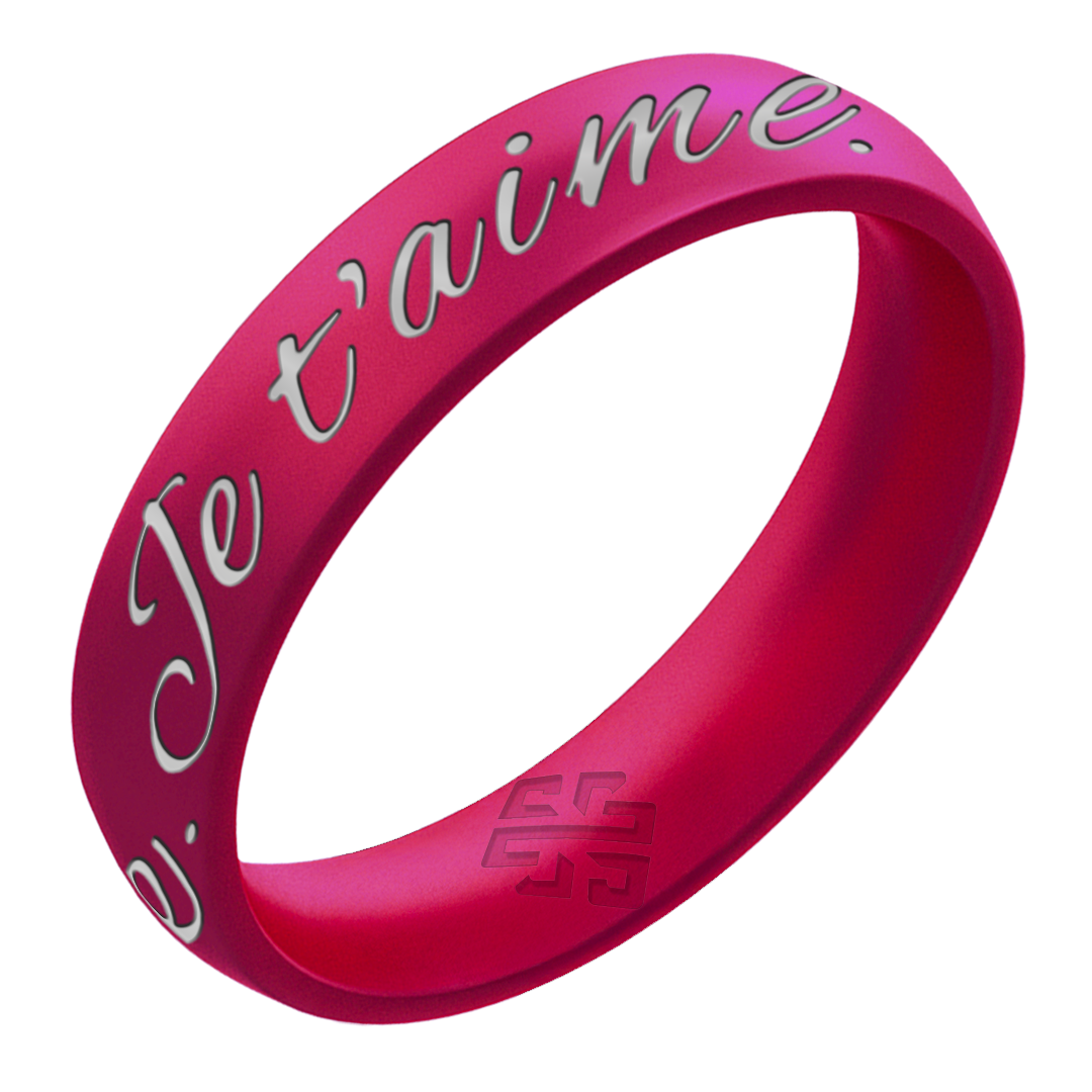 Silver Je t'aime Silicone Ring on Arc 4mm