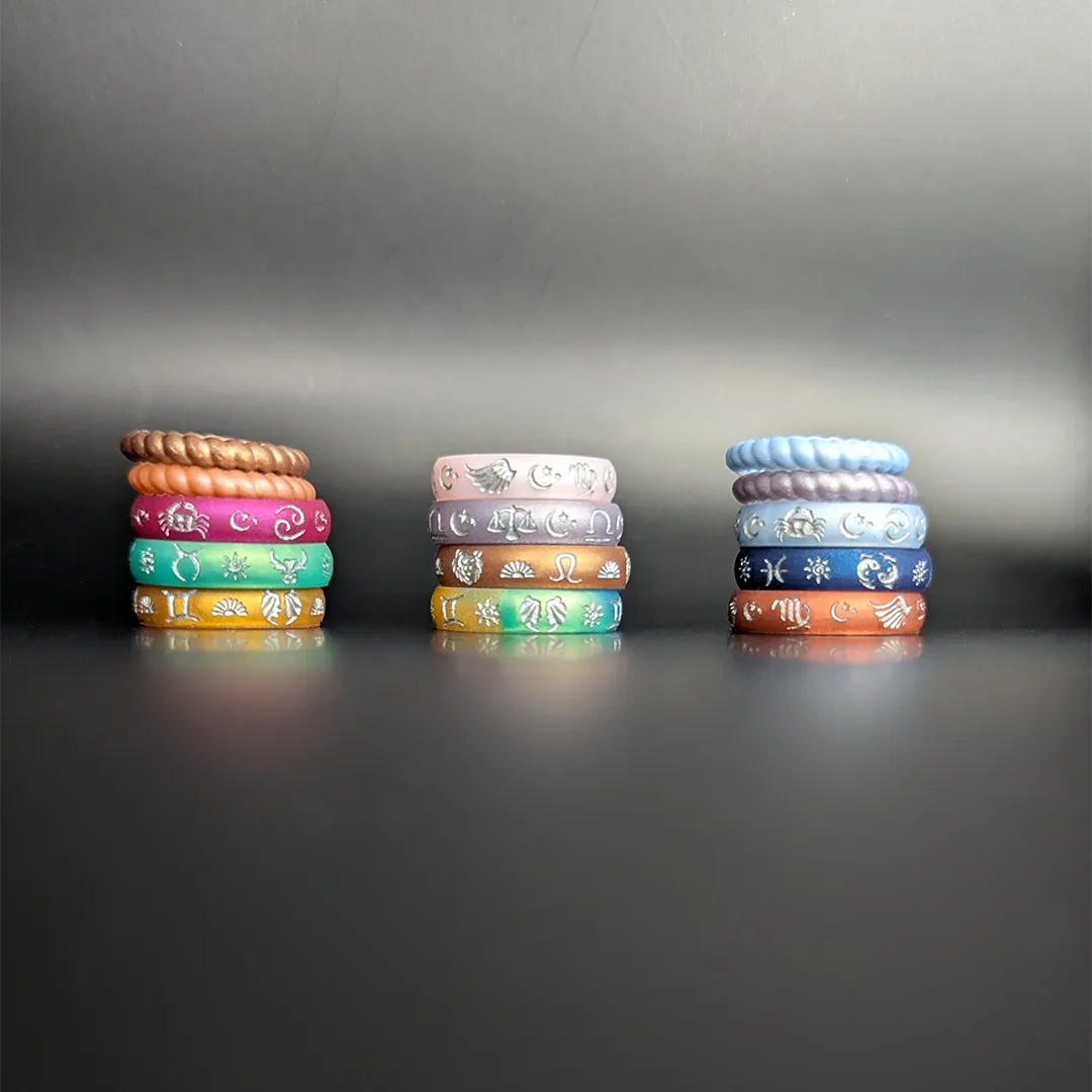 Aquarius Rising Silicone Ring with Silver Inlay